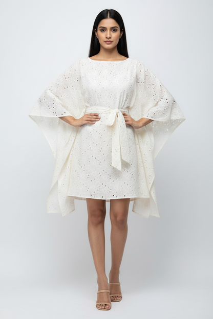 Kora Flower Pattern Schiffli Kaftan Dress - Front View