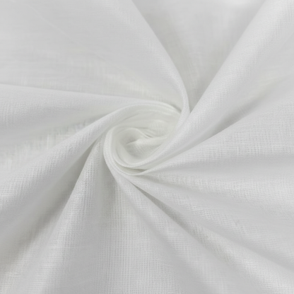 Extreme macro close-up of white cotton voile fabric showing delicate open sheer weave structure and fine thread detail