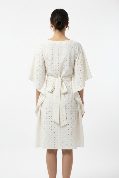 Off-White Pentagon Schiffli Kaftan Dress - Back View