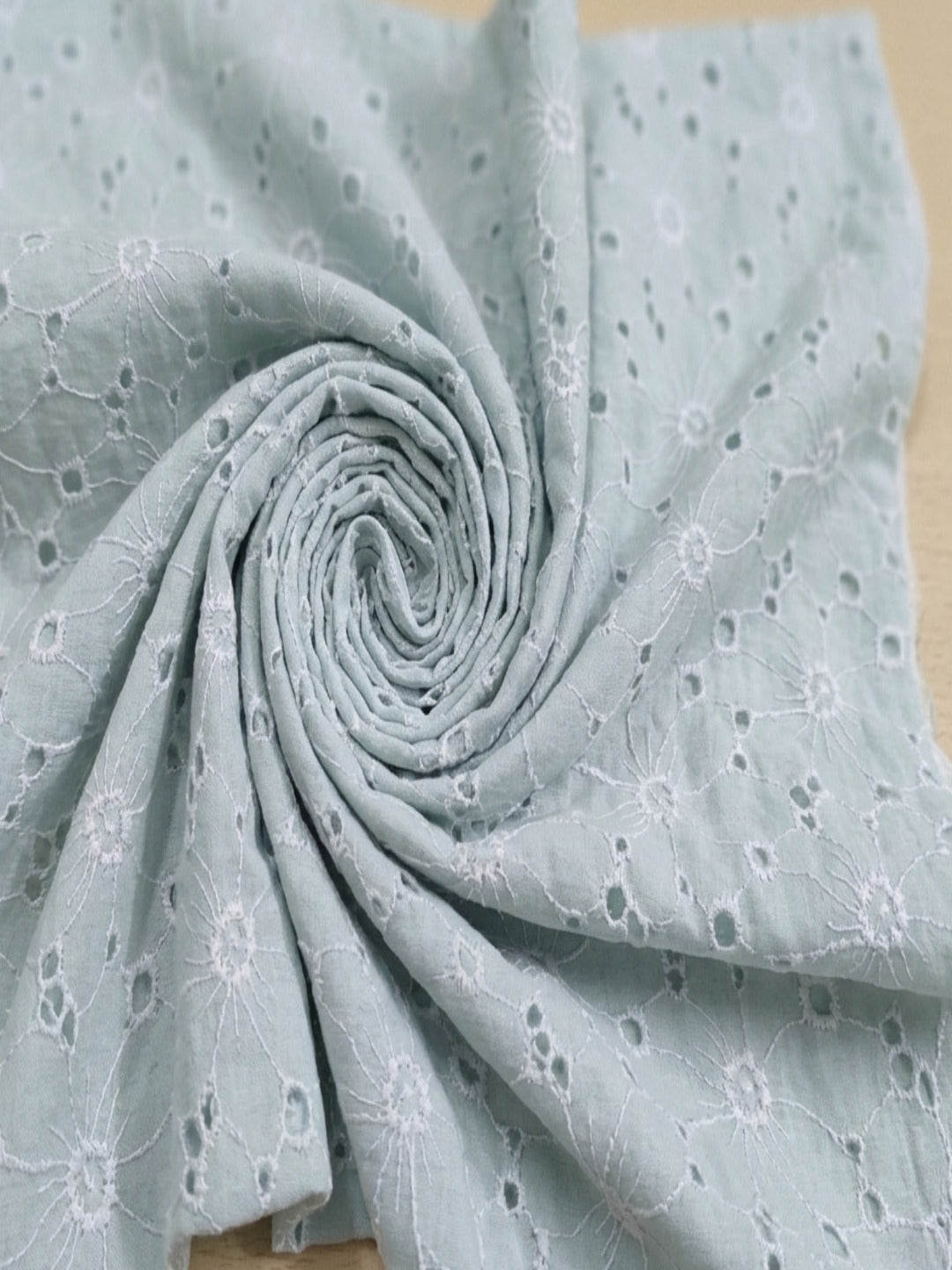 Light Blue Floral Eyelet  Cotton Fabric