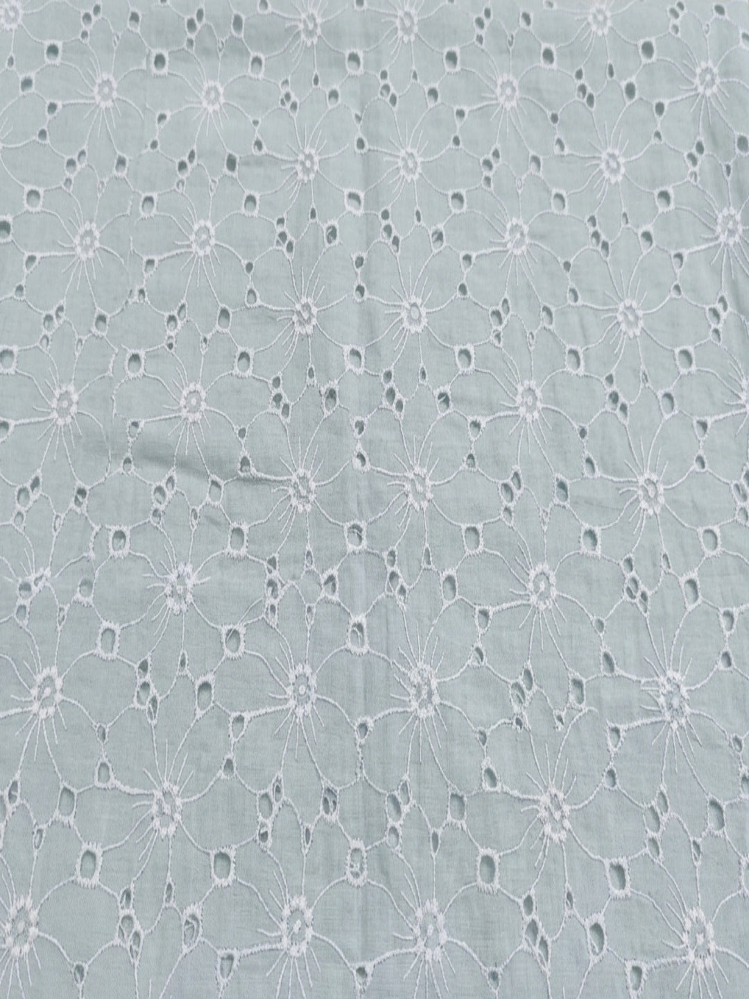 Light Blue Floral Eyelet  Cotton Fabric