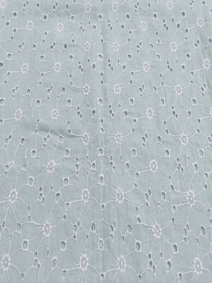Light Blue Floral Eyelet  Cotton Fabric