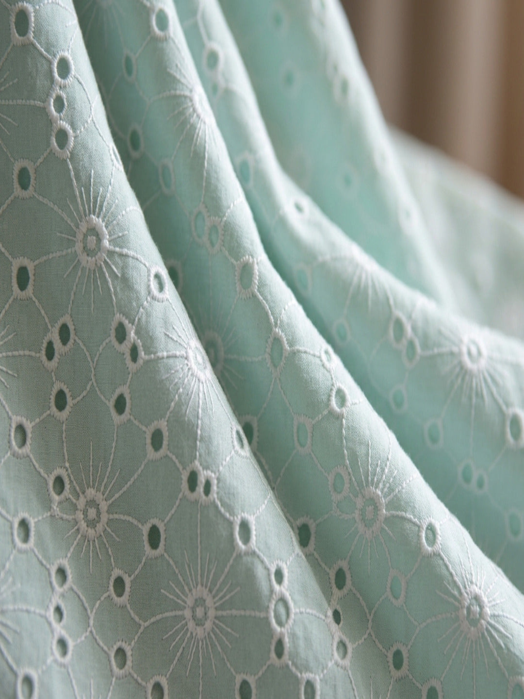 Light Blue Floral Eyelet  Cotton Fabric