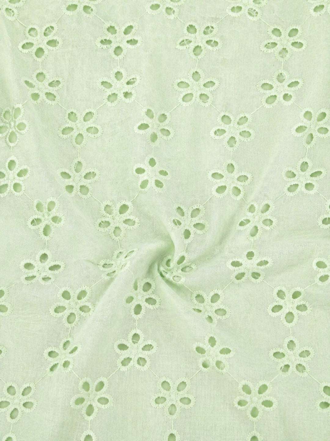 Lime green five hole pentagon schiffli fabric