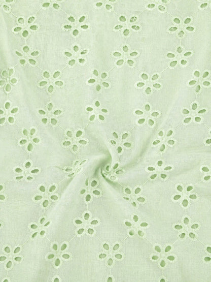 Lime green five hole pentagon schiffli fabric