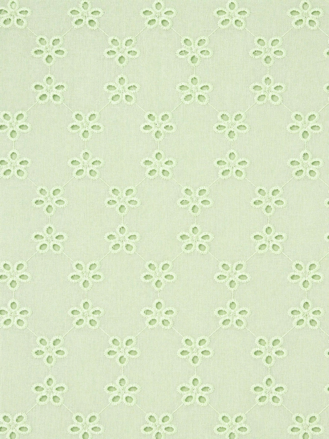 Lime green five hole pentagon schiffli fabric