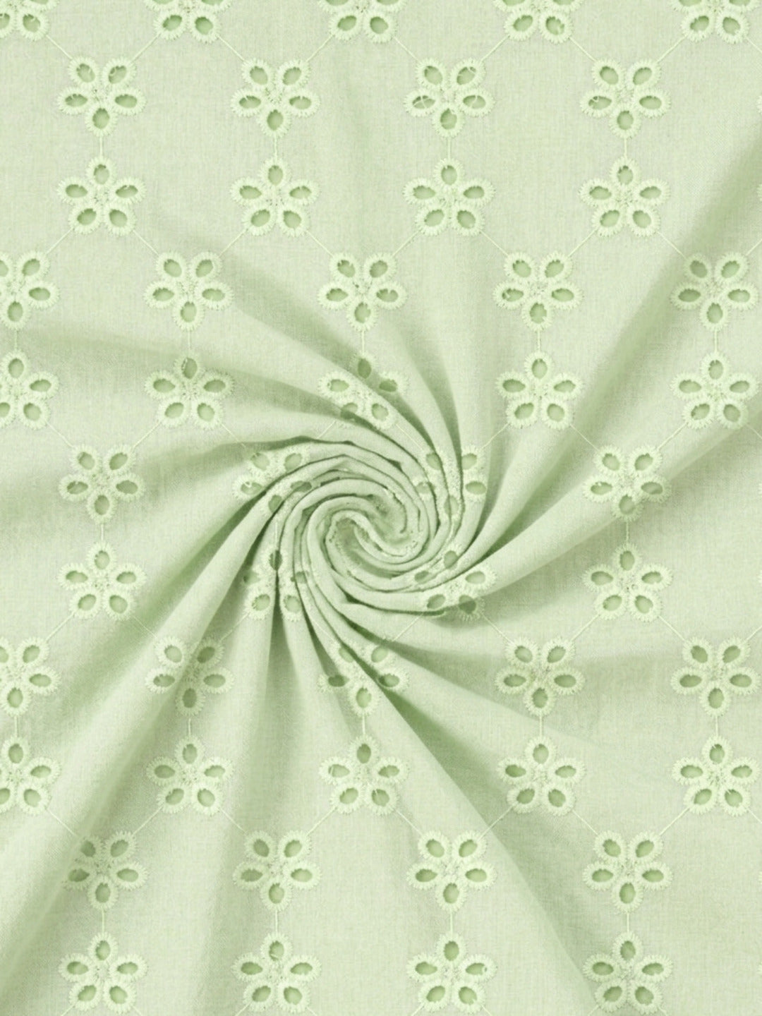 Lime green five hole pentagon schiffli fabric