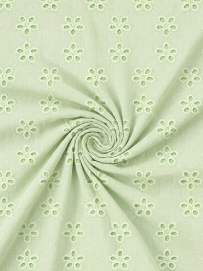 Lime green five hole pentagon schiffli fabric