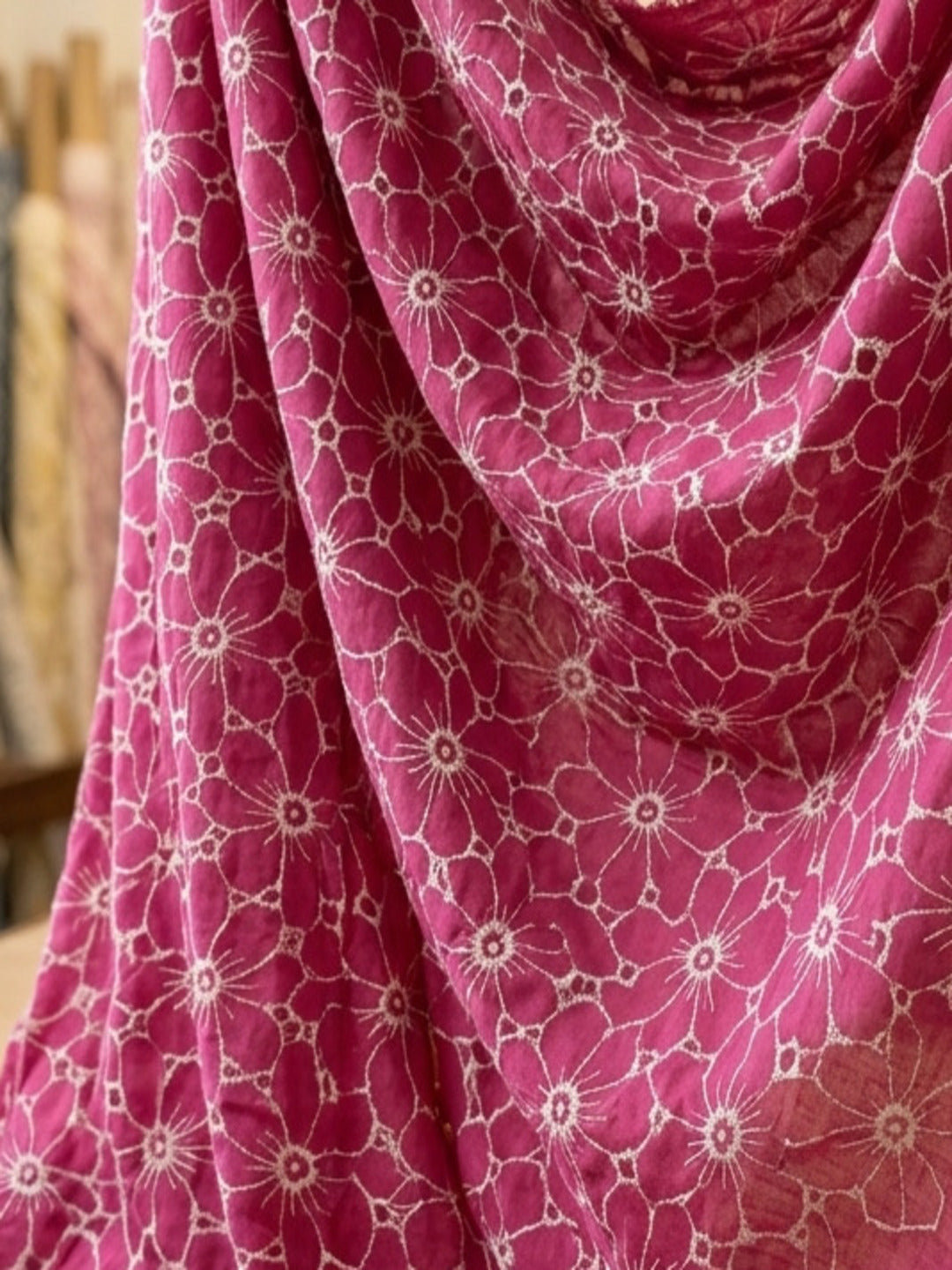 Daisy Web Pattern Maroon schiffli fabric