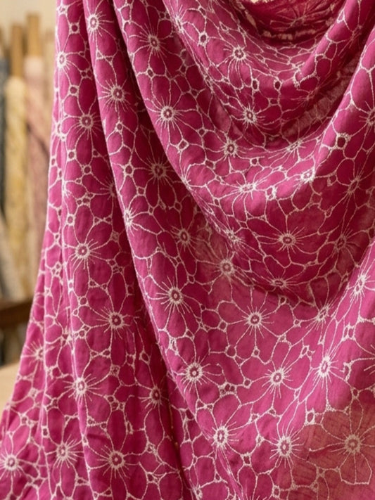 Daisy Web Pattern Maroon schiffli fabric