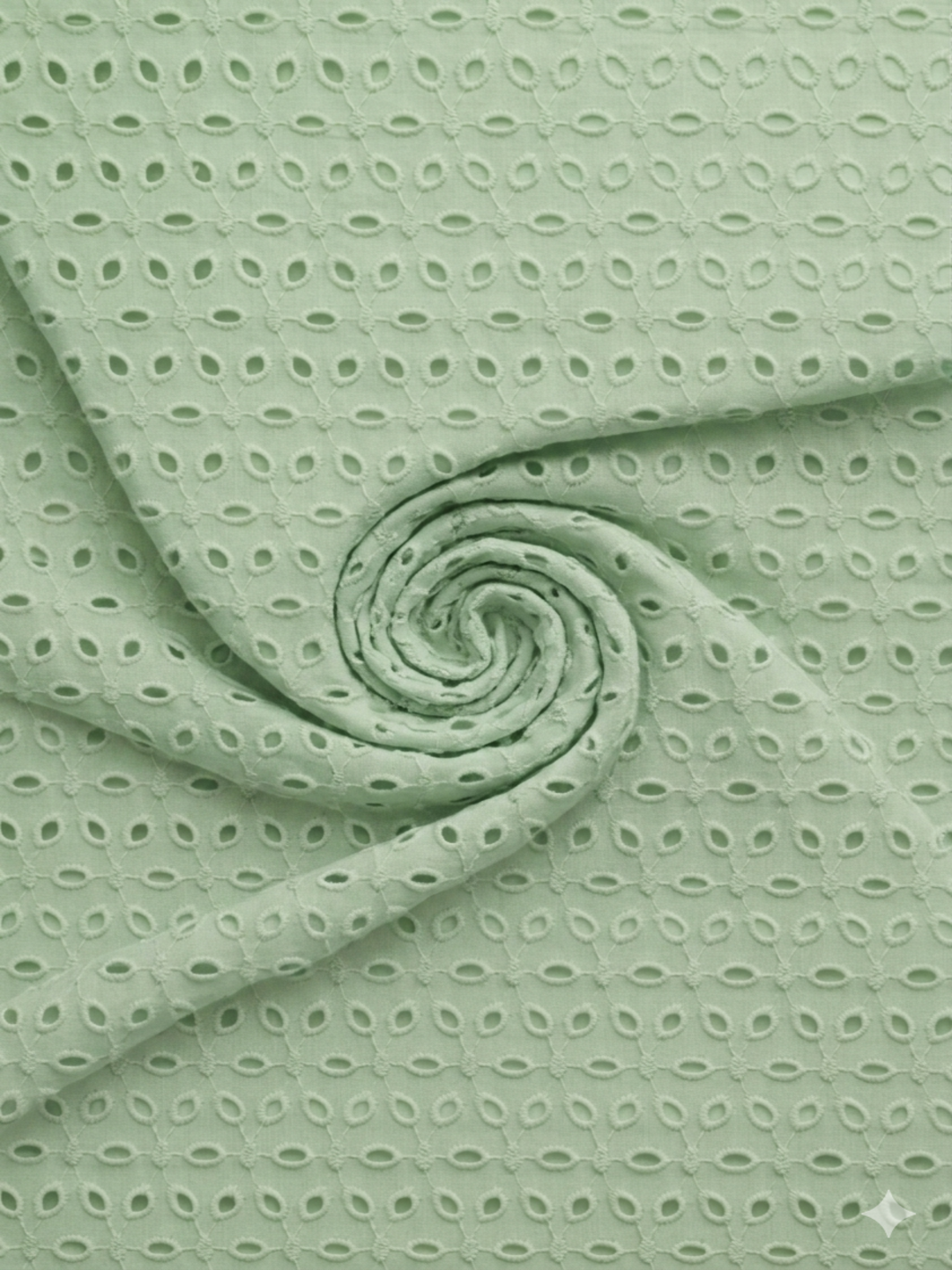 Mint Green six hole schiffli embroidered fabric