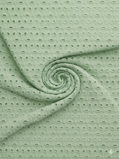 Mint Green six hole schiffli embroidered fabric