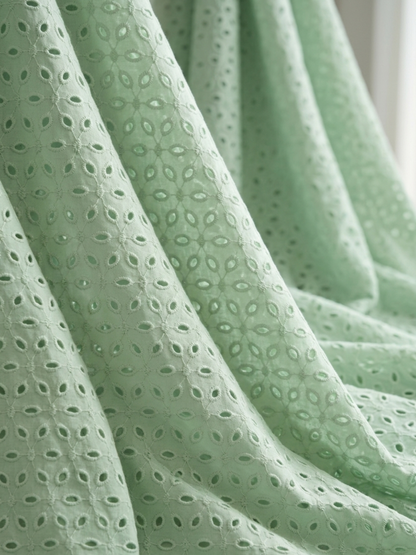 Mint Green six hole schiffli embroidered fabric