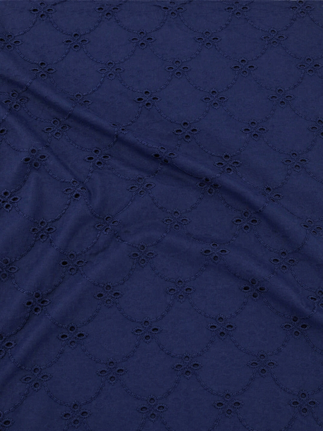 Navy Blue Schiffli Embroidered Soft Cotton Fabric