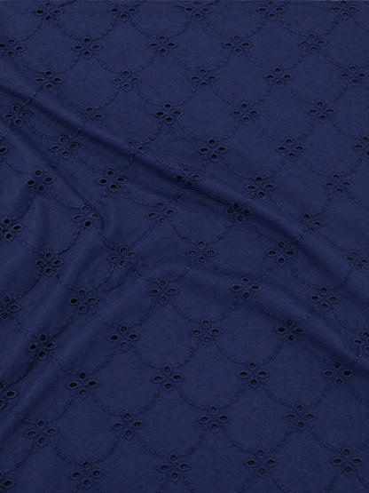 Navy Blue Schiffli Embroidered Soft Cotton Fabric