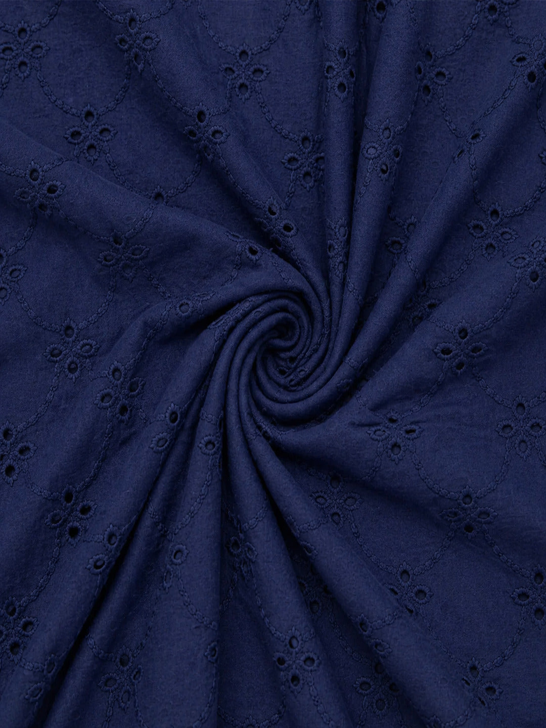 Navy Blue Schiffli Embroidered Soft Cotton Fabric