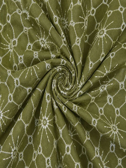 Daisy Web Pattern Olive Green schiffli fabric