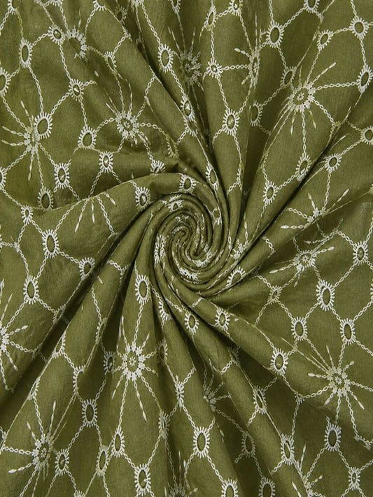 Daisy Web Pattern Olive Green schiffli fabric