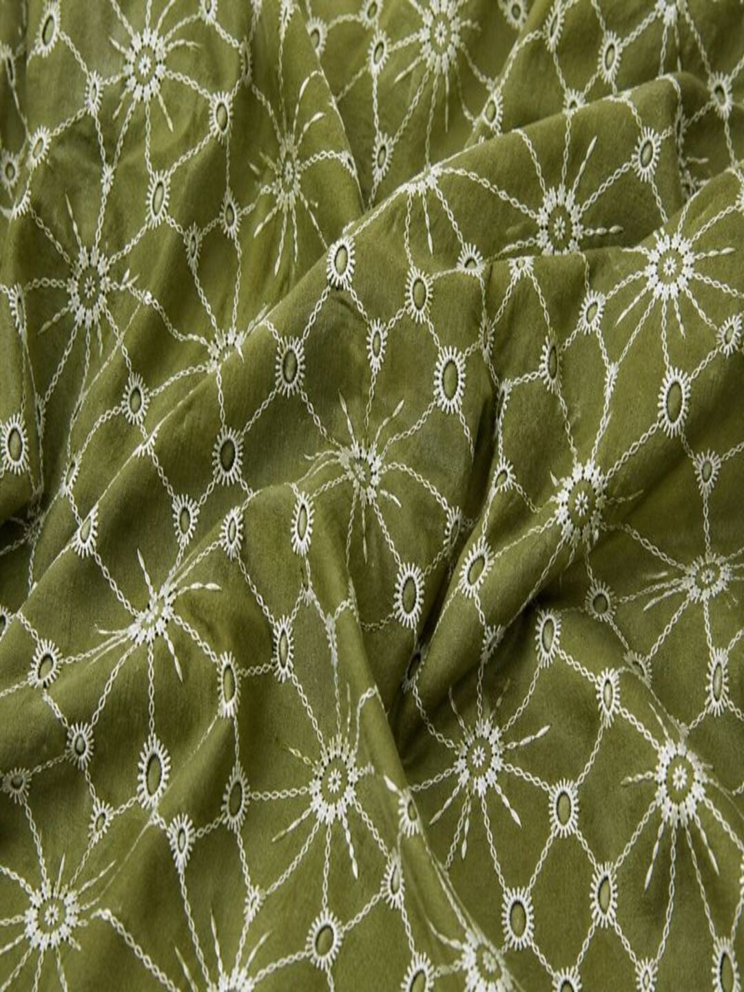 Daisy Web Pattern Olive Green schiffli fabric