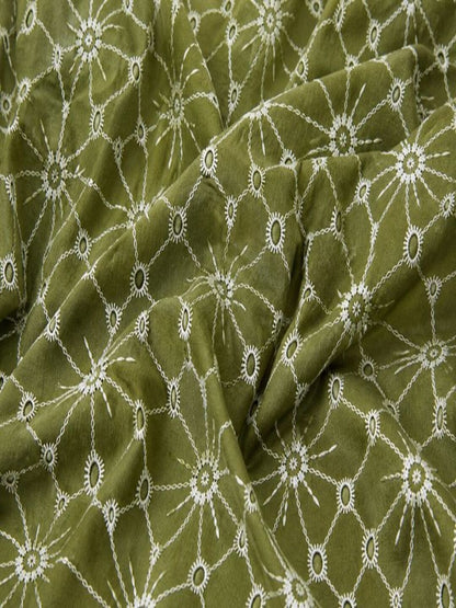 Daisy Web Pattern Olive Green schiffli fabric