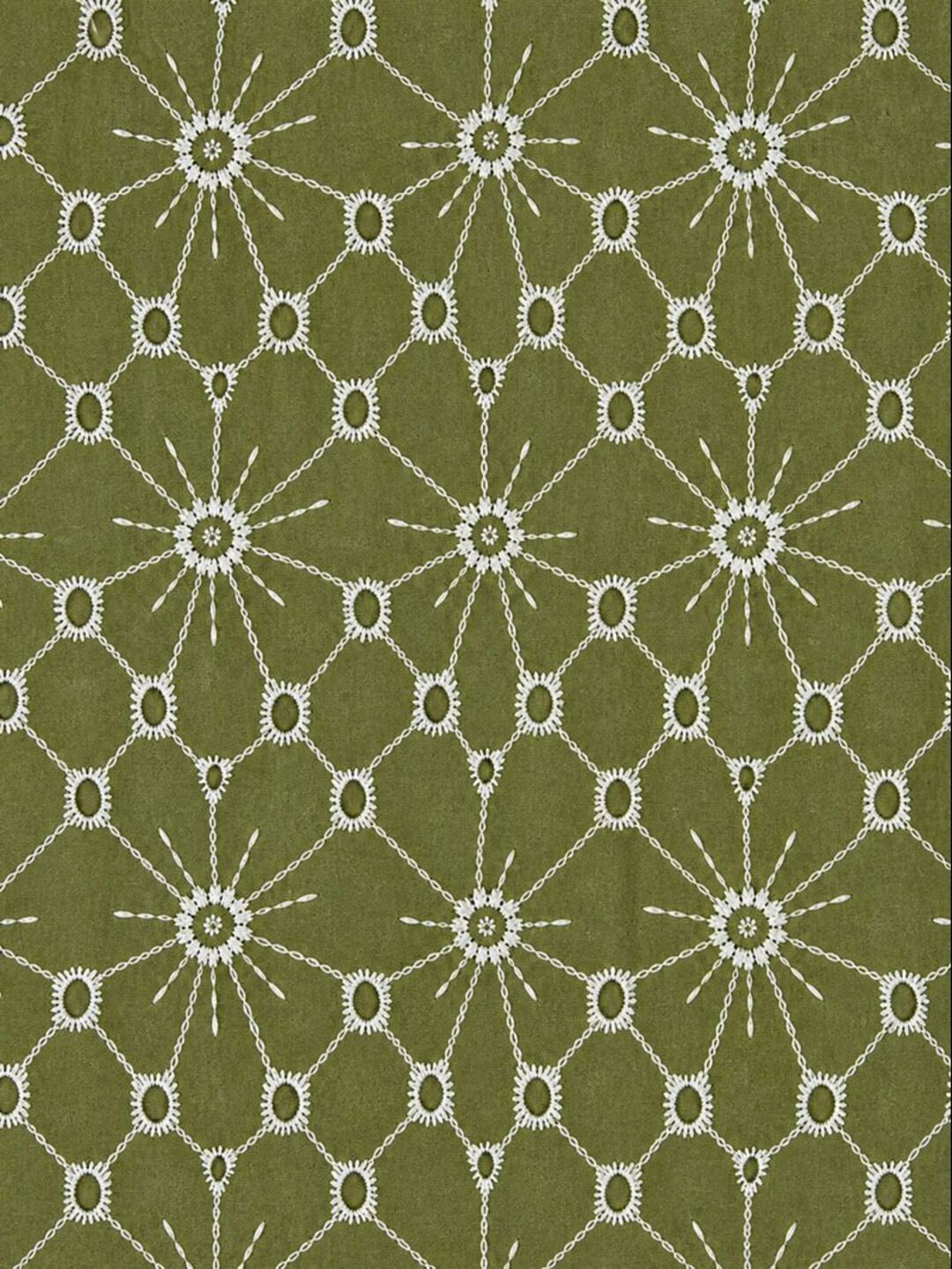Daisy Web Pattern Olive Green schiffli fabric