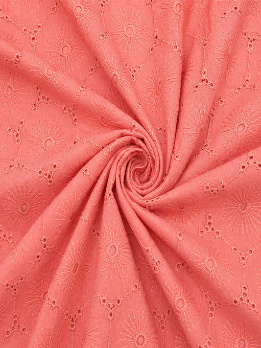 Peach Floral Eyelet Schiffli fabric