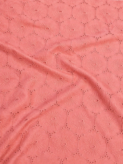 Peach Floral Eyelet Schiffli fabric