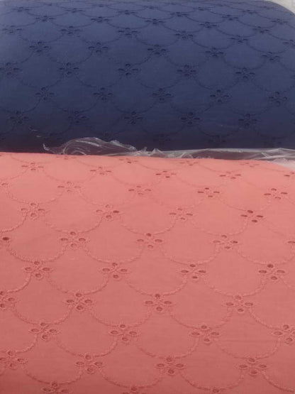 Peach Schiffli Embroidered Soft Cotton Fabric