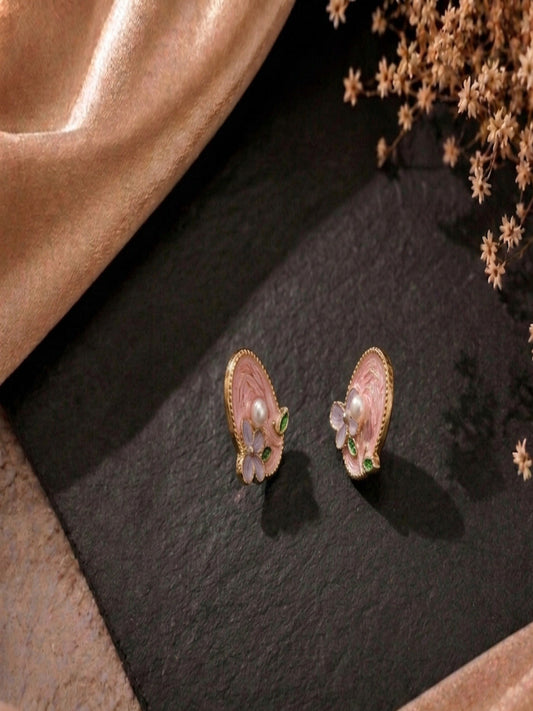 Shivora Blush Bloom Pearl Stud Earrings