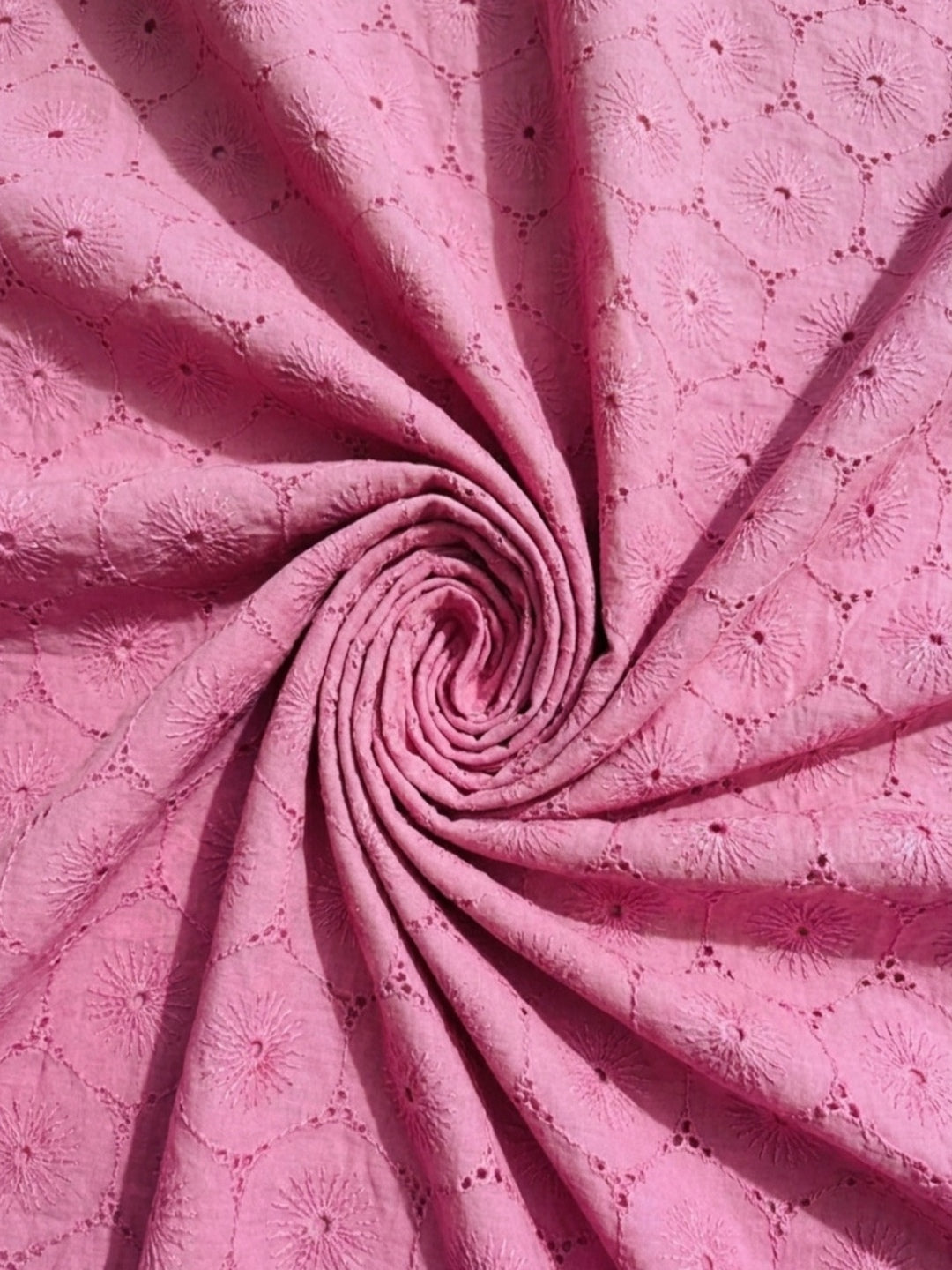 Pink Floral Eyelet Schiffli fabric