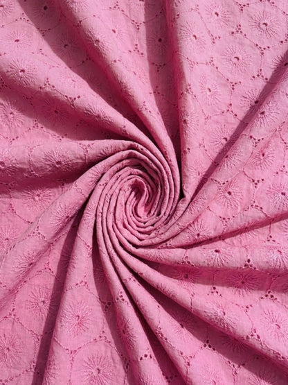 Pink Floral Eyelet Schiffli fabric