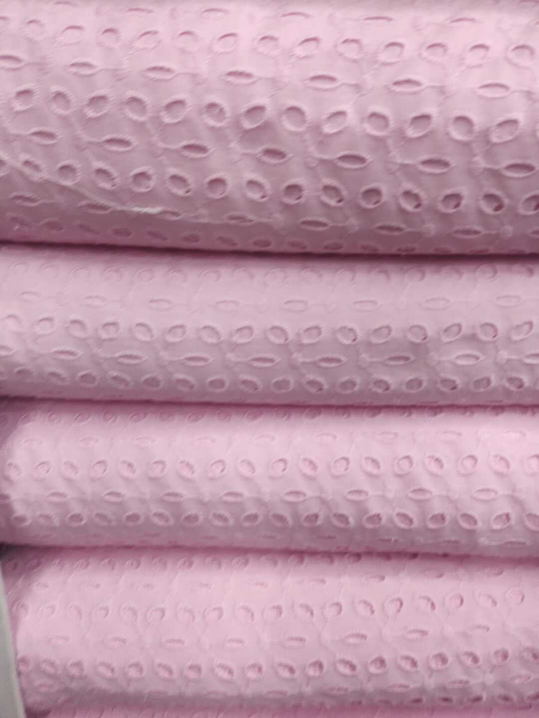 Baby Pink six hole schiffli embroidered fabric