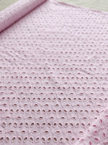 Baby Pink six hole schiffli embroidered fabric