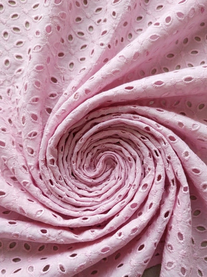 Baby Pink six hole schiffli embroidered fabric