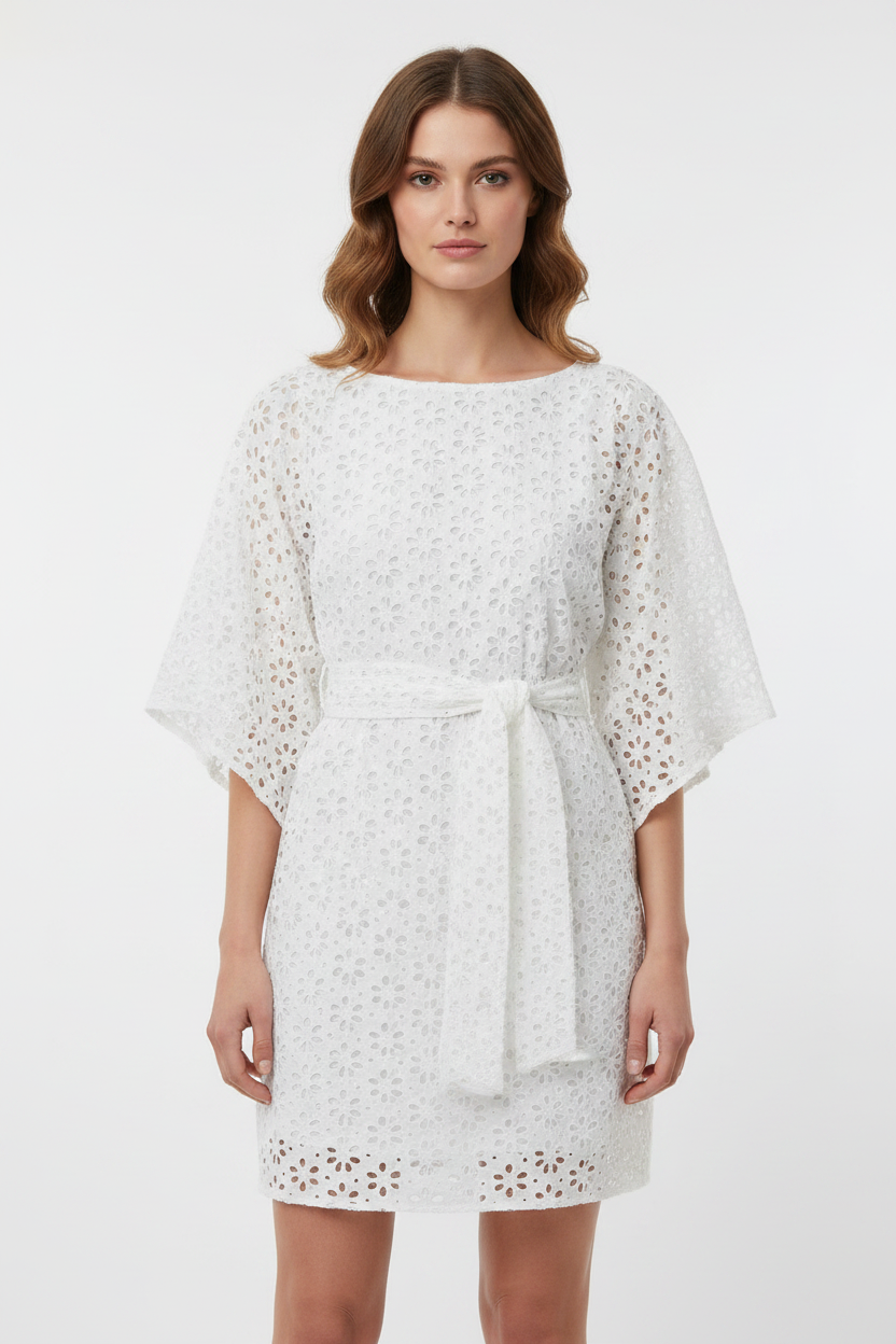 White Eyelet Kaftan Front