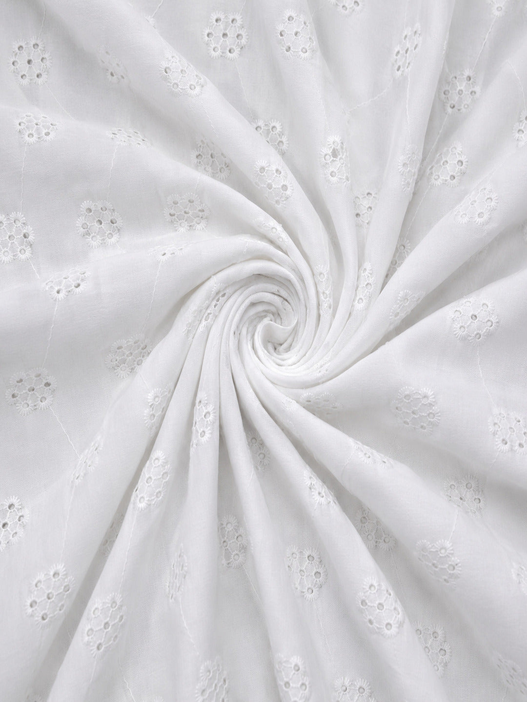 White floral schiffli embroidered fabric