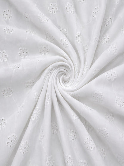 White floral schiffli embroidered fabric