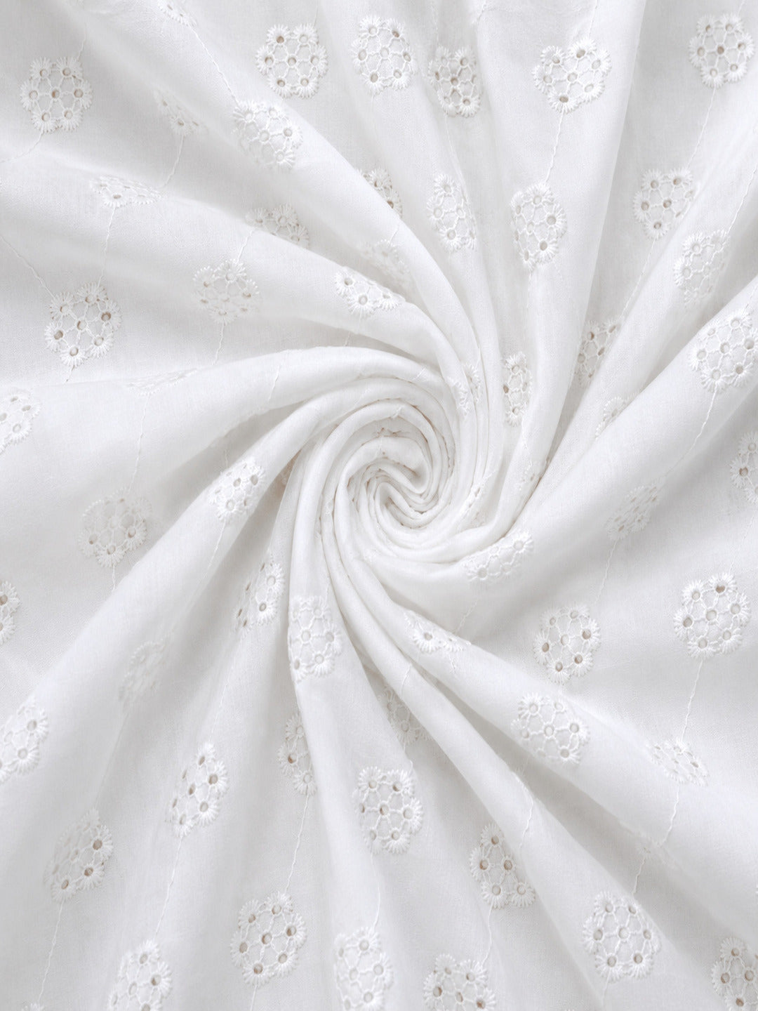 White floral schiffli embroidered fabric