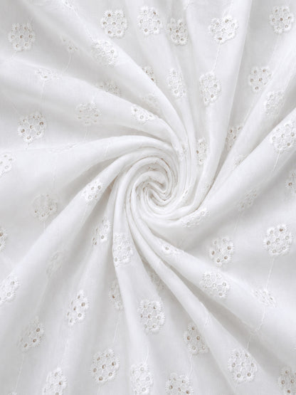 White floral schiffli embroidered fabric
