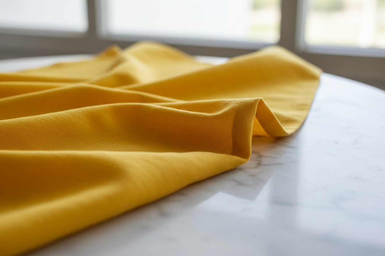 Yellow Cotton Cambric 60x60 – Drape on Marble