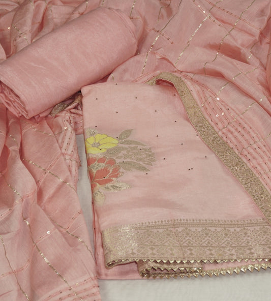 Siyani Pink Dola Silk Swarovski Embroidered Unstitched Salwar Suit