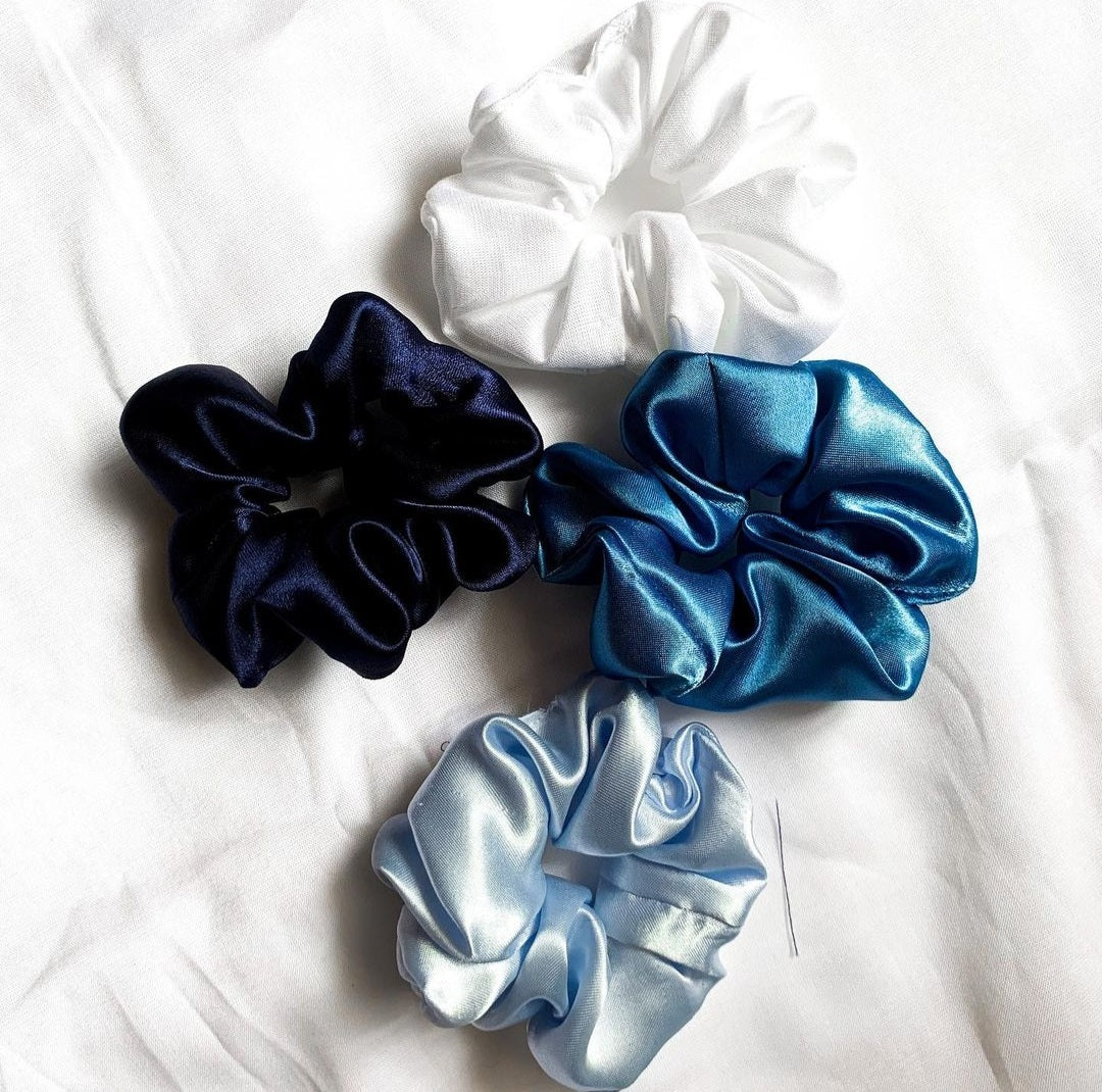 Sky Blue Satin Silk Scrunchies ( Set of 4) Siyani Clothing India