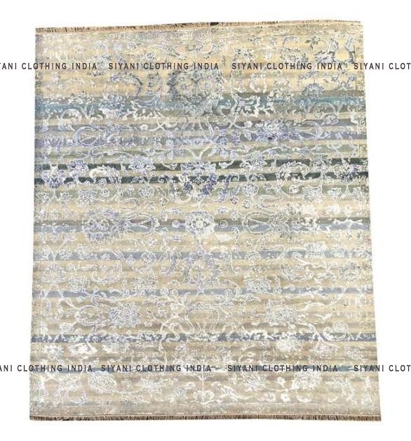 Siyani Beige And Blue Floral Textured Hand Knotted Carpet