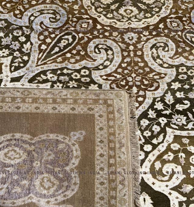 Light Brown Rangoli Design Hand Knotted Carpet - Siyani Clothing India