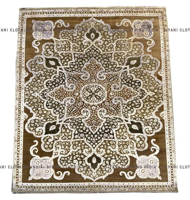 Siyani Light Brown Rangoli Design Hand Knotted Carpet