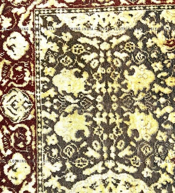 Maroon & Yellow Traditional Design Hand Knotted Carpet - Siyani Clothing India