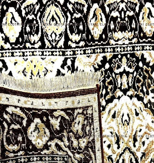 Black Traditional Design Hand Knotted Carpet - Siyani Clothing India