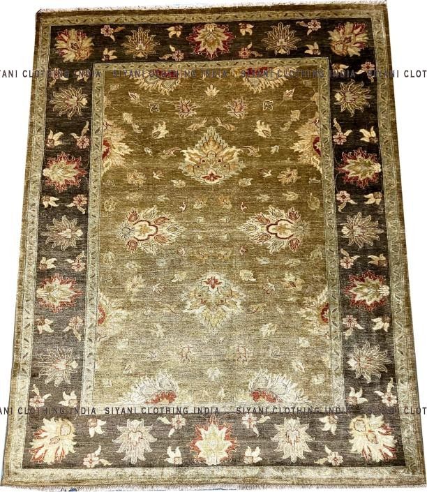 Siyani Brown And Golden Floral Textured Hand Knotted Carpet