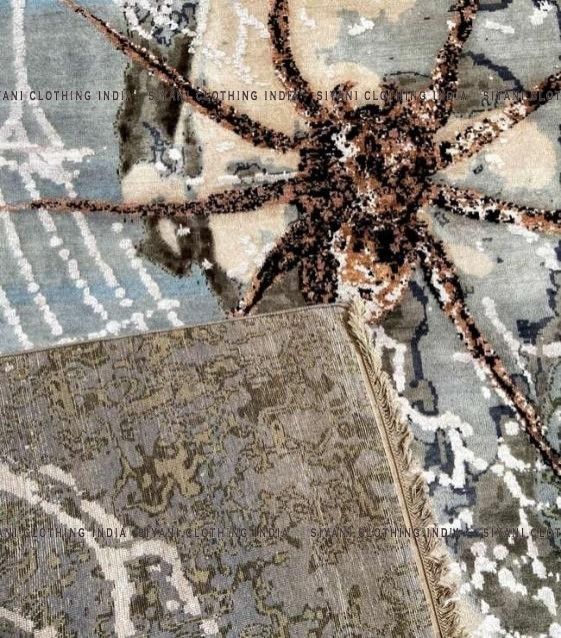 Multicolor Spider Design Hand Knotted Carpet - Siyani Clothing India