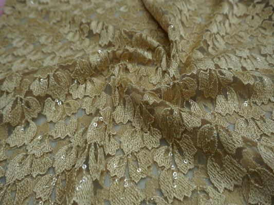 Beige Embroidered Net Fabric